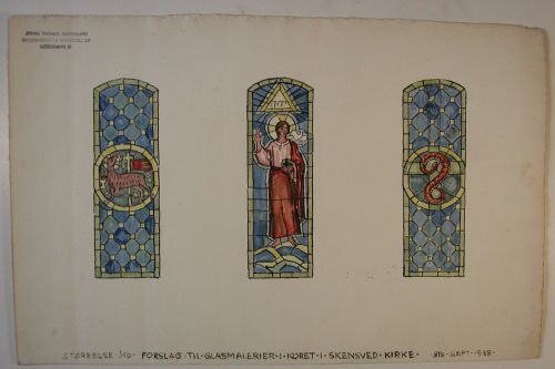 Forarbejde til glasmalerier, Kirke Skensved Kirke, Havdrup