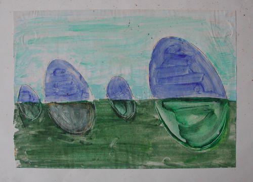 Preliminary Work for sculpture, 14 blue Stones, Silkeborg and The blue Bubbles, Odder