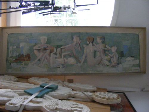 Preliminary work for fresco, Ringe Central School