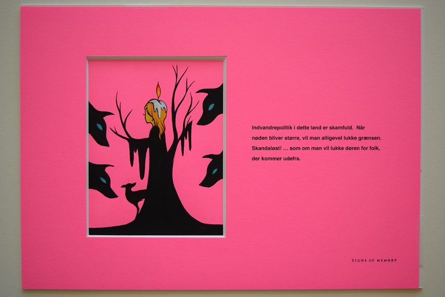 Referenceværk til den midlertidige installation Til HYGGE. Signs of Memory, 9 pink Windows project, KØS, Køge